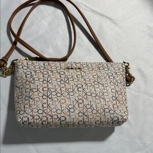 Calvin Klein Signature Crossbody Bag - Brown and Cream